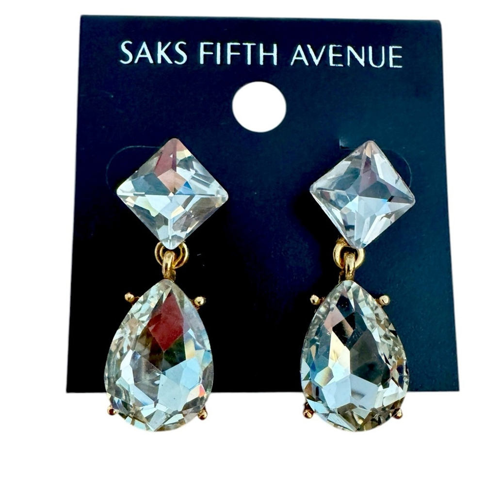 Saks Fifth Avenue Clear Crystal Dangle Teardrop Statement Earrings NEW 3/$25 - Picture 5 of 7